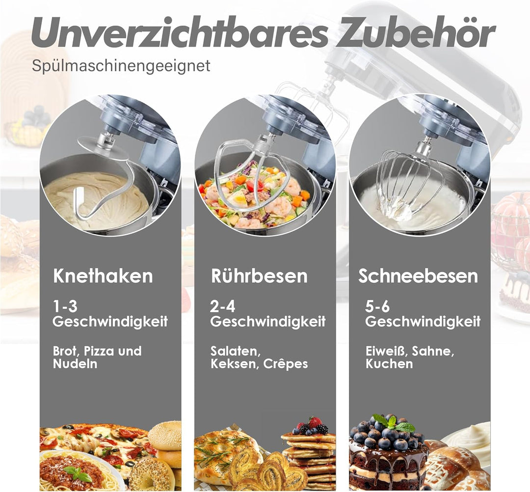 Kitchen in the box Küchenmaschine, 7,5 L Knetmaschine 1400 W, 6 Geschwindigkeits Teigmaschine mit Rü