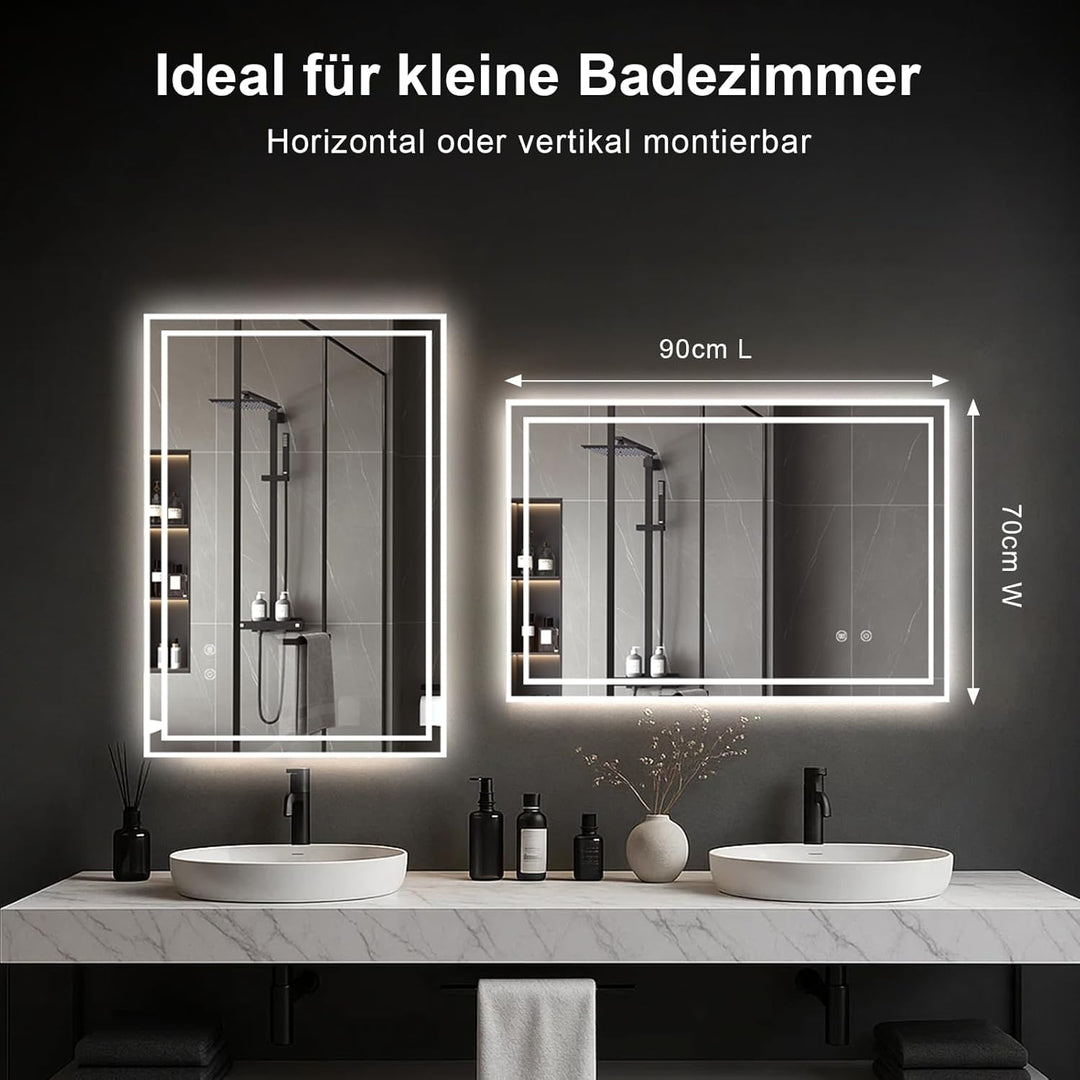 Youyijia Spiegel Mit Beleuchtung, Badspiegel Mit Beleuchtung Mit Touch-Schalter Beschlagfrei, 3 Lich