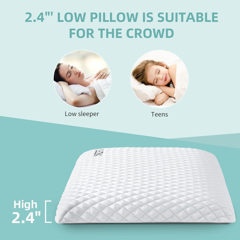 NOFFA Dünnes Kühlkissen zum Schlafen Erwachsene, Eisseide Gel Memory Foam Kopfkissen Flache, Kinder