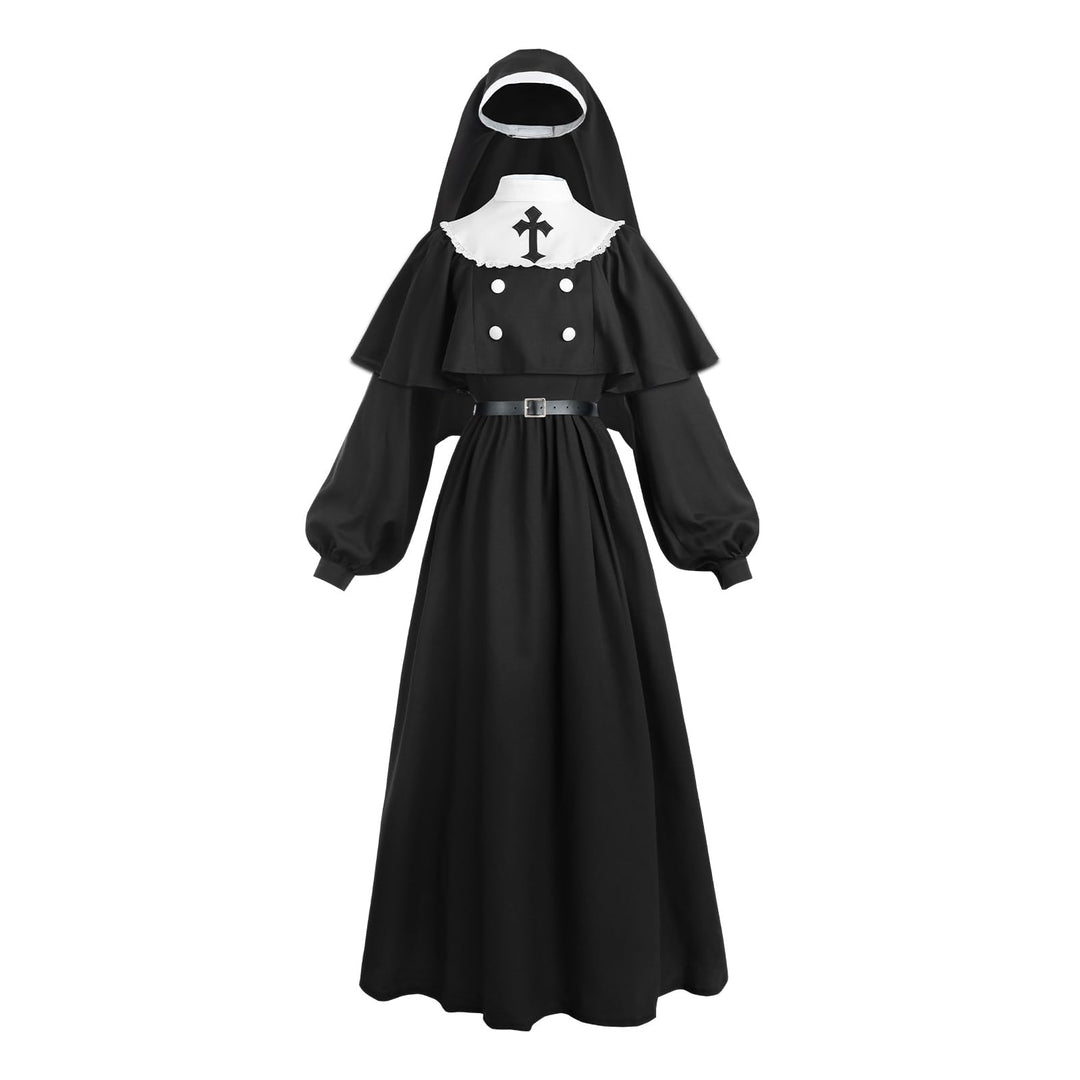 CR ROLECOS Nonnen Kostüm Damen,Faschingskostüme Damen Nonne für Erwachsene Kleidung Gothic Retro Kle