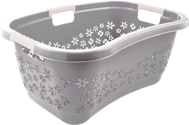 Premium Wäschekorb 50 L ergonomische Form - Soft-Touch-Griffe - grosser Korb grau, Grau