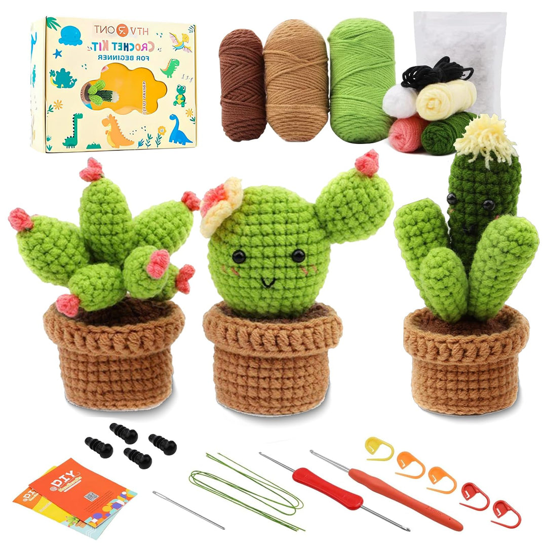 Lonsien Häkelset für Anfänger 3 Cactus Häkeln Für Anfänger Komplett Stricken für Anfänger Set Croche