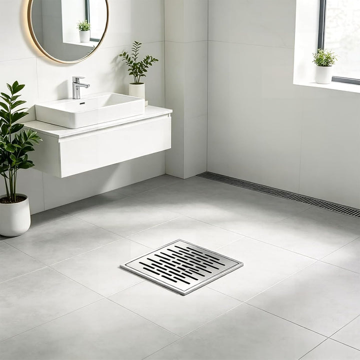 Edelstahl Bodenablauf 200x200x20MM, Duschablauf Abdeckung mit Geruchsverschluss, Schneller Wasserabl