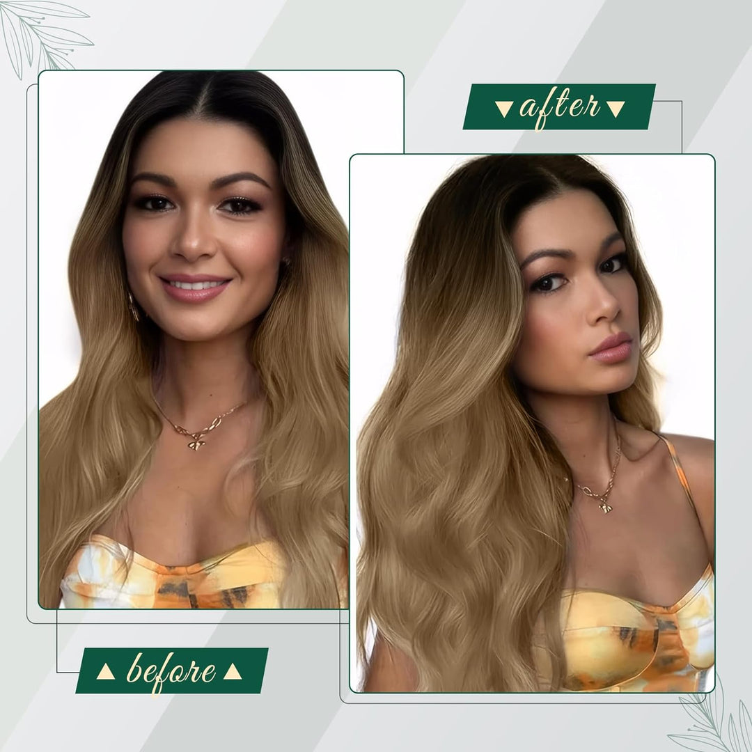 RUNATURE Tressen Echthaar Extensions Balayage Fabre Dunkelbraun mit Mittelbraun und Aschblond Sew in
