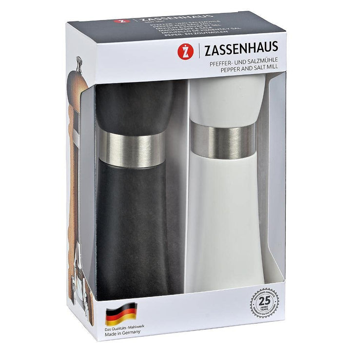 Zassenhaus Mühlenset HAMBURG Buchenholz | Geschenkset | Schwarz &amp; Weiss | mit stufenlos verstellbare