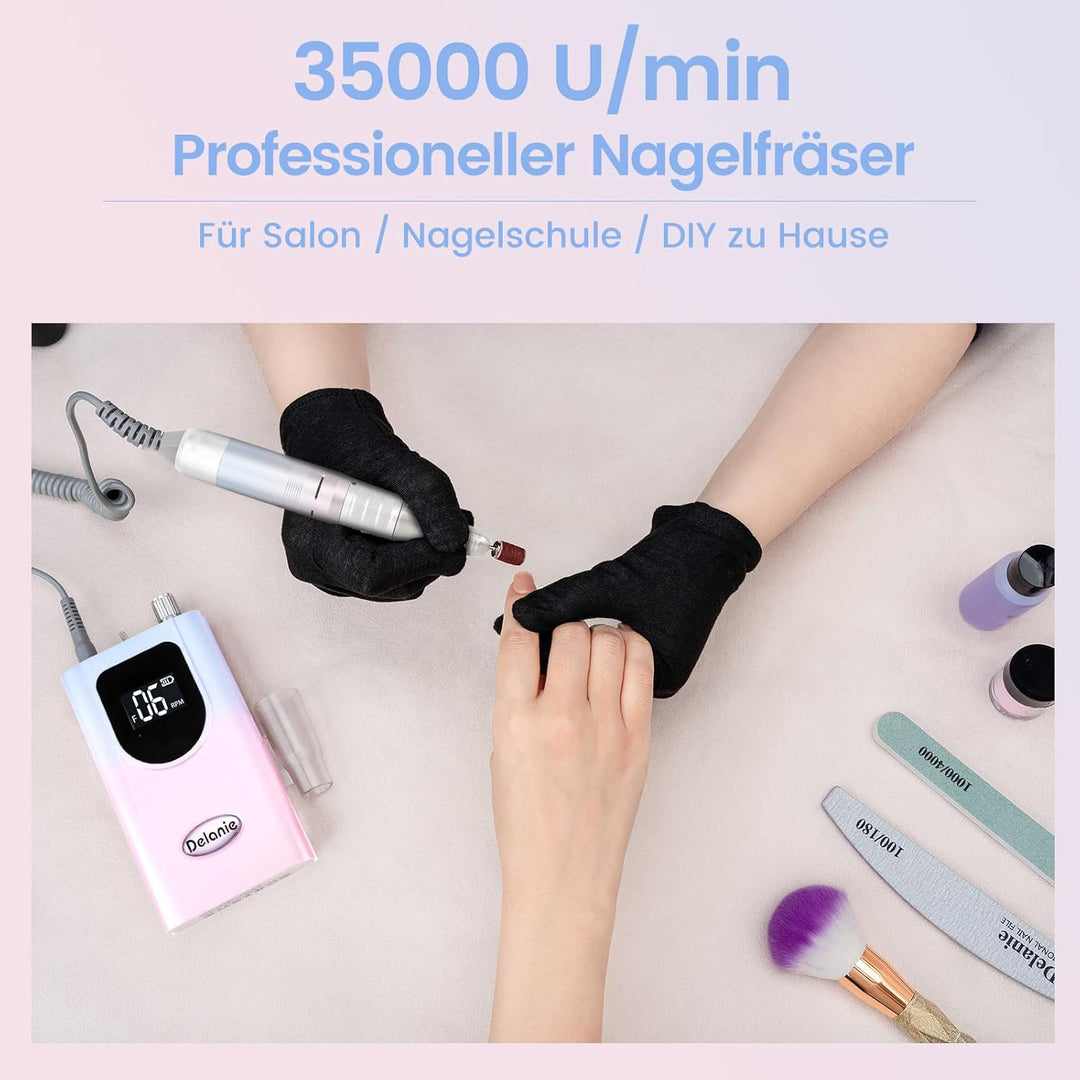 Delanie Elektrische Nagelfräser 35000 U/min, Wiederaufladbare Fräser für gelnägel Nagellack, Manikür