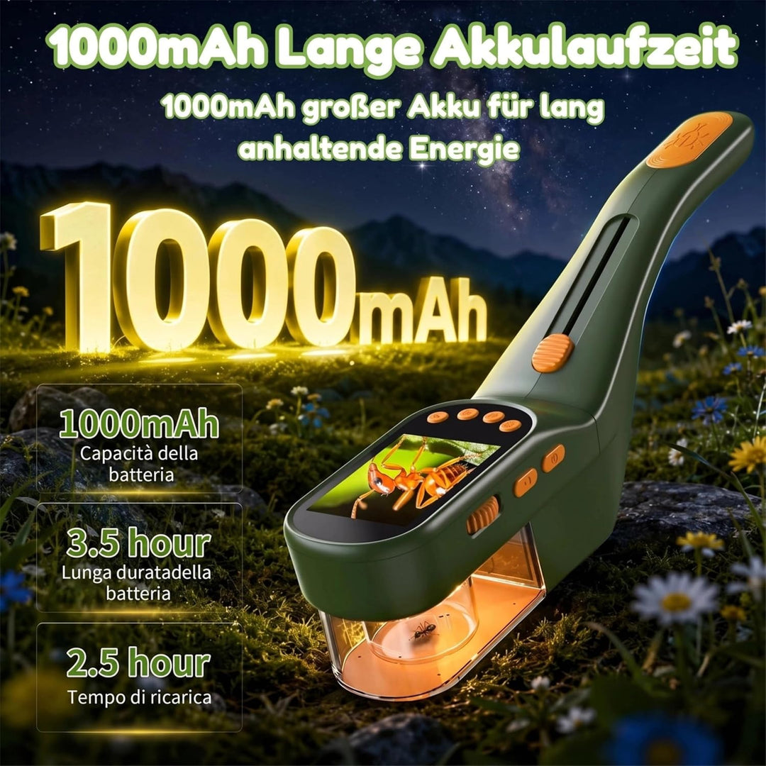 3-in-1 Insektenfänger für Kinder, Mikroskop für Kinder mit 2,4-Zoll-IPS-Display, 500X Vergrösserung
