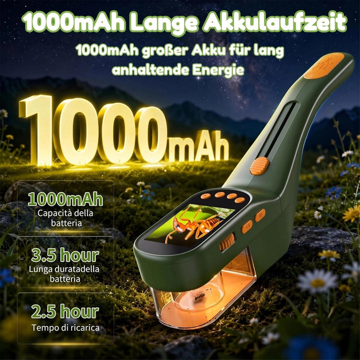 3-in-1 Insektenfänger für Kinder, Mikroskop für Kinder mit 2,4-Zoll-IPS-Display, 500X Vergrösserung