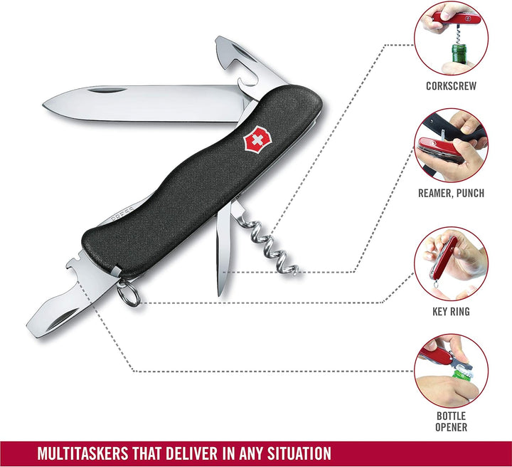 Victorinox Picknicker Taschenmesser (11 Funktionen, Feststellklinge, Schraubendreher) Schwarz, Schwa