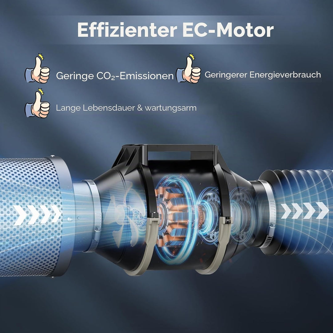 4-Zoll-Inline-Kanalventilator, 360 m³/h Luftstrom-Kanalventilator mit variabler Drehzahlregelung lei