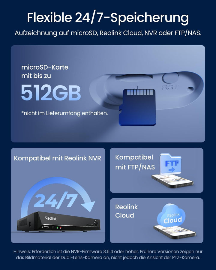 Reolink Dreifachobjektiv PoE Sicherheitskamera für den Aussenbereich, 10MP 180° Panorama & 4K PT mit