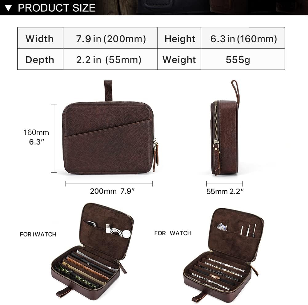 Hiram Uhrenarmbänder, Organizer, Leder, 6 Uhrenarmbänder, Reiseetui mit Griff, tragbare Uhrenarmband
