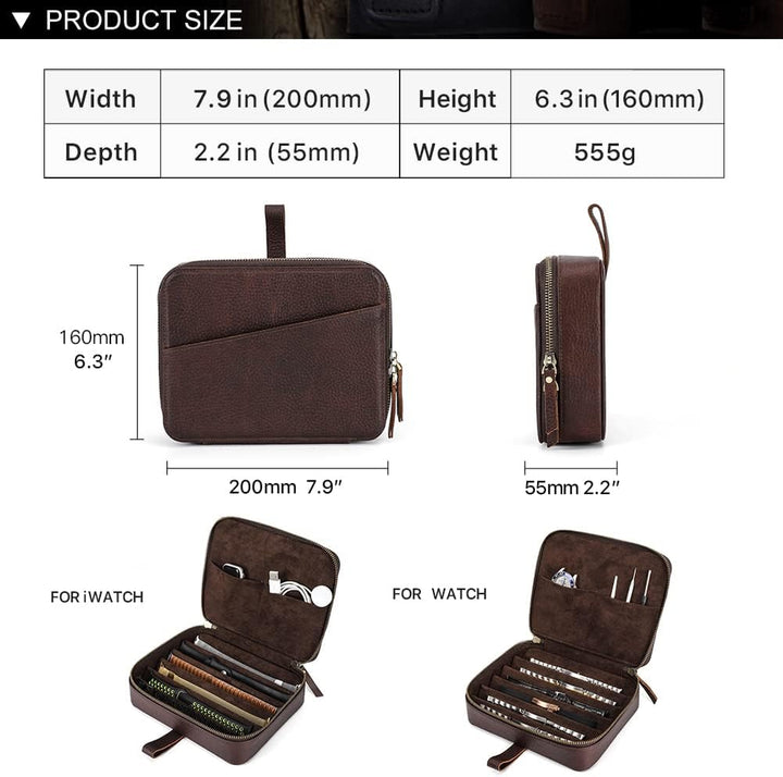 Hiram Uhrenarmbänder, Organizer, Leder, 6 Uhrenarmbänder, Reiseetui mit Griff, tragbare Uhrenarmband