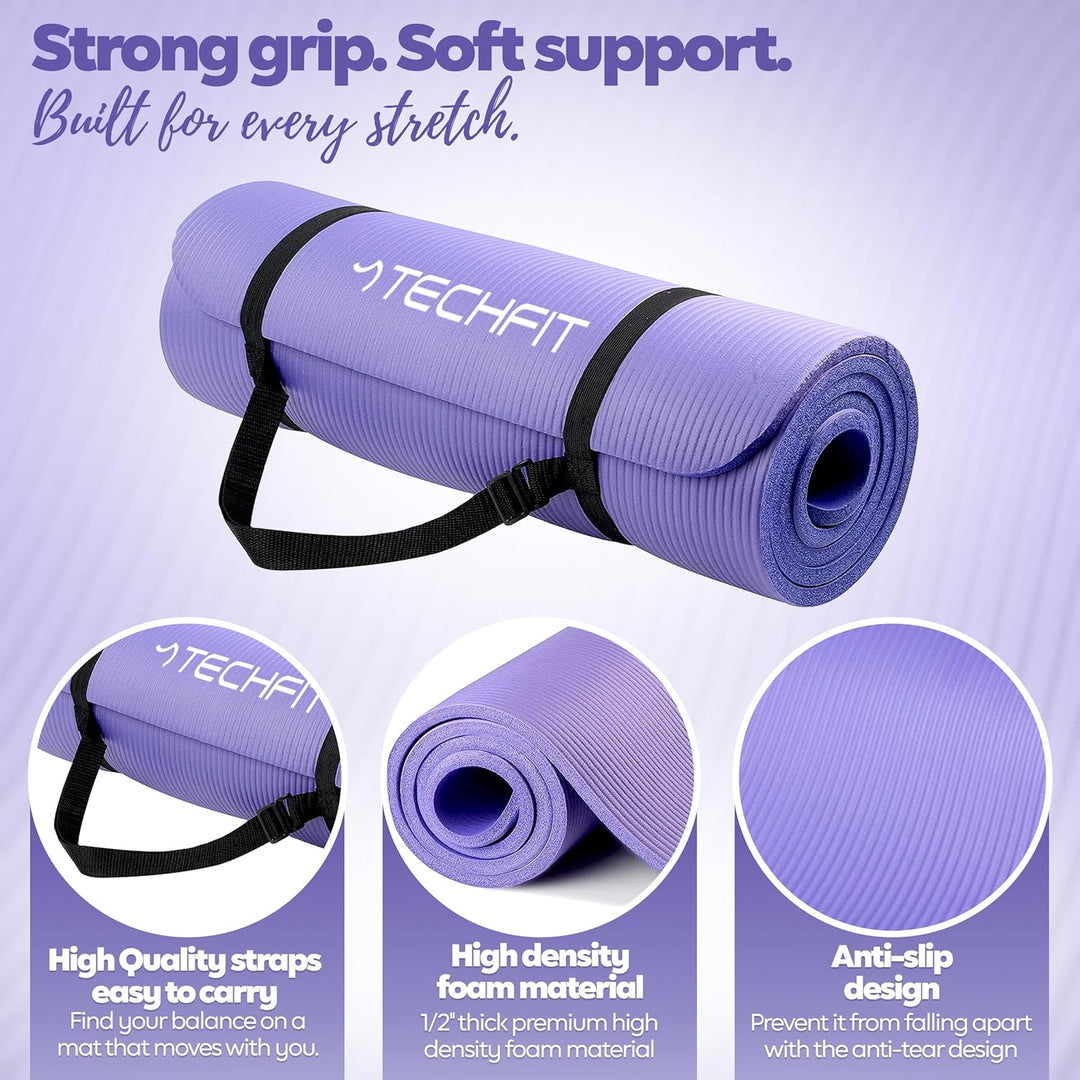 TechFit Yogamatte Rutschfest für das Fitnessstudio zu Hause - Pilates Matte für das Heimtraining, Yo