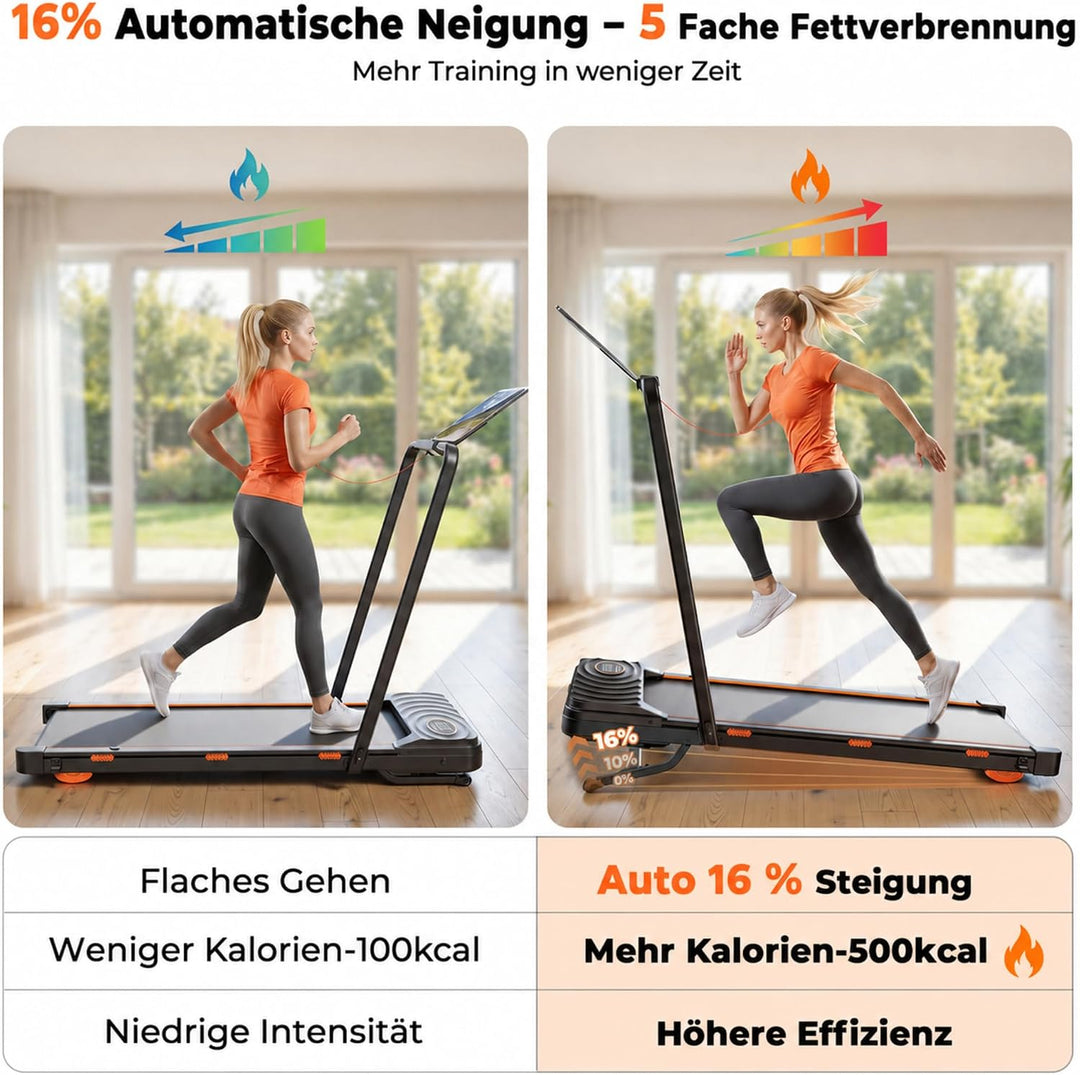 JAGJOG Klappbar Laufband mit Auto 16% Steigung, Laufband für Zuhause 12 km/h, Walking Pad mit APP &