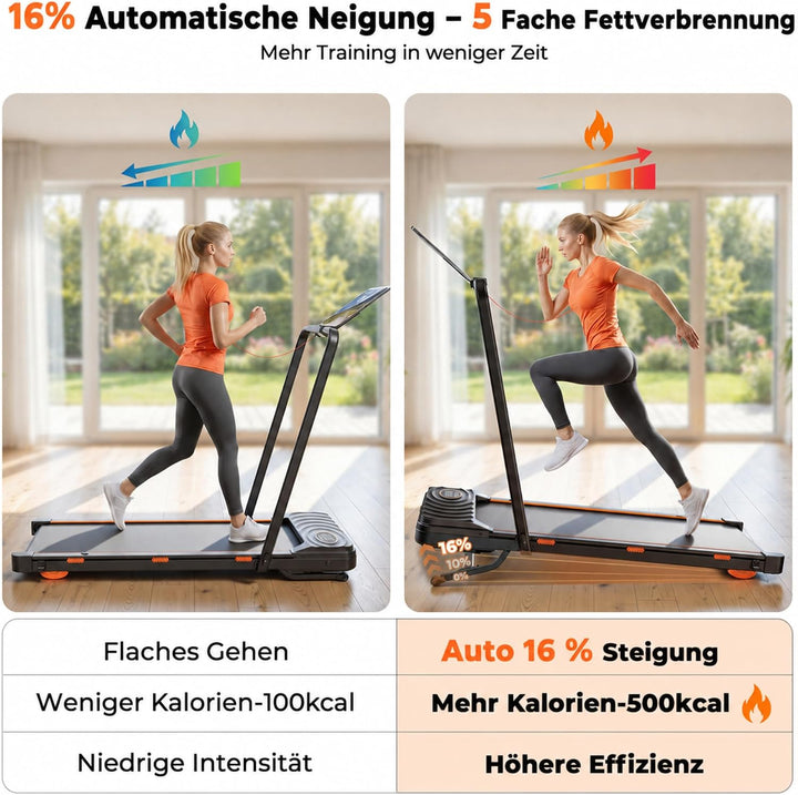 JAGJOG Klappbar Laufband mit Auto 16% Steigung, Laufband für Zuhause 12 km/h, Walking Pad mit APP &