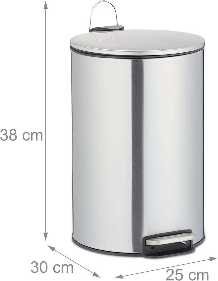 Relaxdays Treteimer 12 Liter, Edelstahl, Abfalleimer mit Inneneimer, Absenkautomatik, Mülleimer für