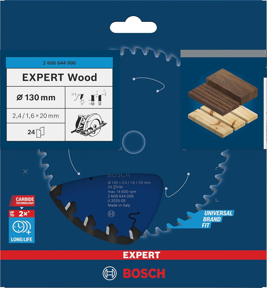 Bosch Professional 1x Kreissägeblatt Expert for Wood (Holz, Sägeblatt Ø 130 x 20 x 2,4 mm, 24 Zähne,