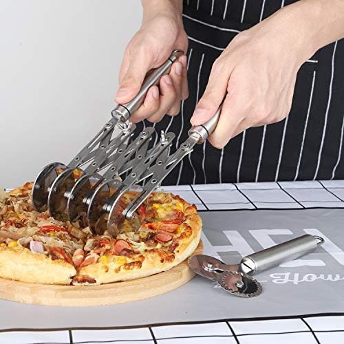 Teigschneider mit 5 Rädern und Griff, 2 Stück, Edelstahl, Doppelschneider, verstellbar, Pizzaschneid