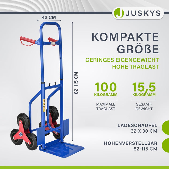 Juskys Treppensackkarre klappbar - Treppensteiger mit Hartgummireifen & Stahlrahmen - Sackkarre für
