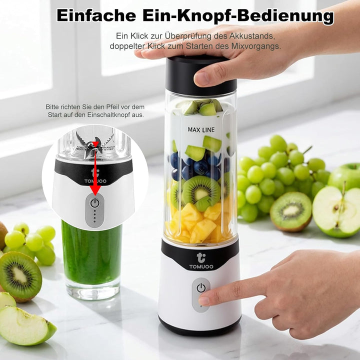 Tragbarer Mixer für Smoothies und Shakes, 520 ml BPA-freier Personal Mixer mit 6 Klingen und USB-C-L