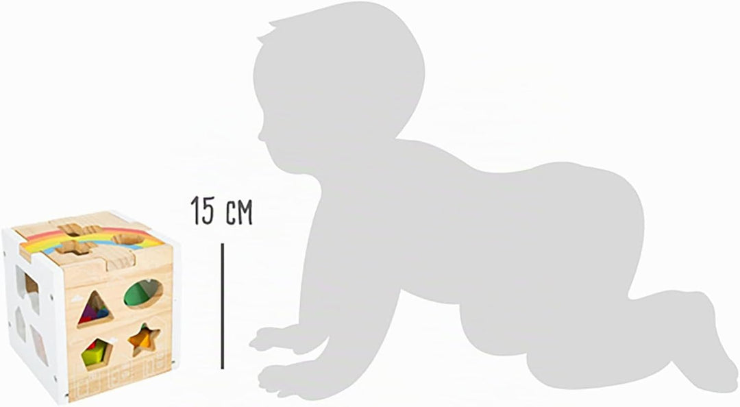 Small Foot Steckwürfel Regenbogen, 13 unterschiedlich geformte Steckelemente aus Holz, ab 12 Monaten