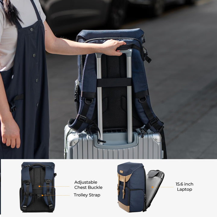 K&F Concept Kamerarucksack Rolltop 20L Fotorucksack Wasserdicht Robuste Rucksack-Stofftaschen aus St