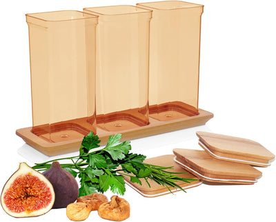 3x Spaghettidose Kunststoff, Vorratsdosen mit Bambusdeckel Braun - Bernstein, Müslibehälter Set 1,5
