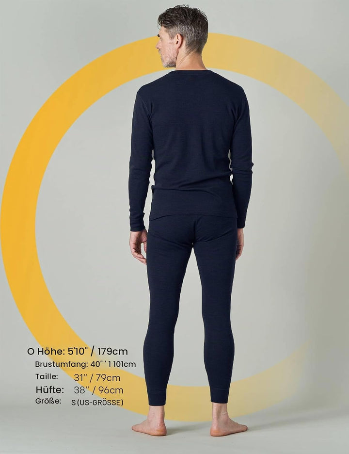 LAPASA Herren 100% Merinowolle Thermounterwäsche Set, Premium Merino Wolle Unterhemd &amp; Unterhosen, T