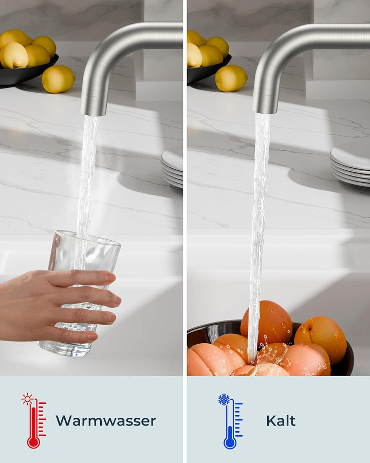 FORIOUS Wasserhahn Küche, Küchenarmatur mit 360° Schwenkbar und Klappbar, L-förmiger Edelstahl Desig