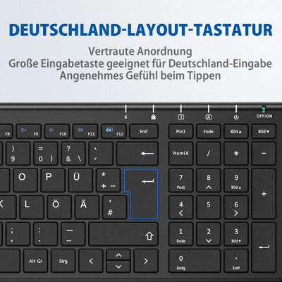 iClever Kabellose Tastatur, wiederaufladbare 2,4 GHz Funk Tastatur, Deutsches QWERTZ Layout, für Com