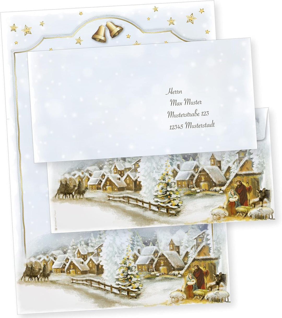 Weihnachtsdorf 250 Sets Christliches Weihnachtsbriefpapier mit Umschläge ohne Fenster Briefpapier We