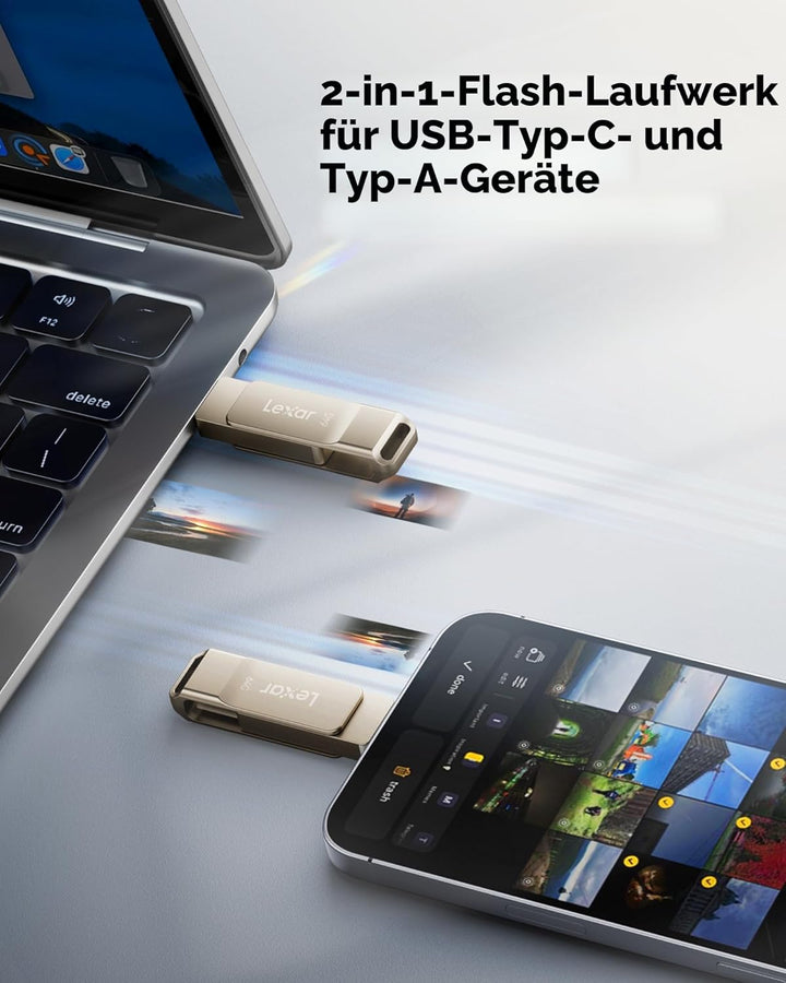 Lexar D40E 64 GB Dual USB 3.2 Gen 1 Type-C Jump Drive, USB-C Flash Drive, Metallgehäuse, Schwenkbare