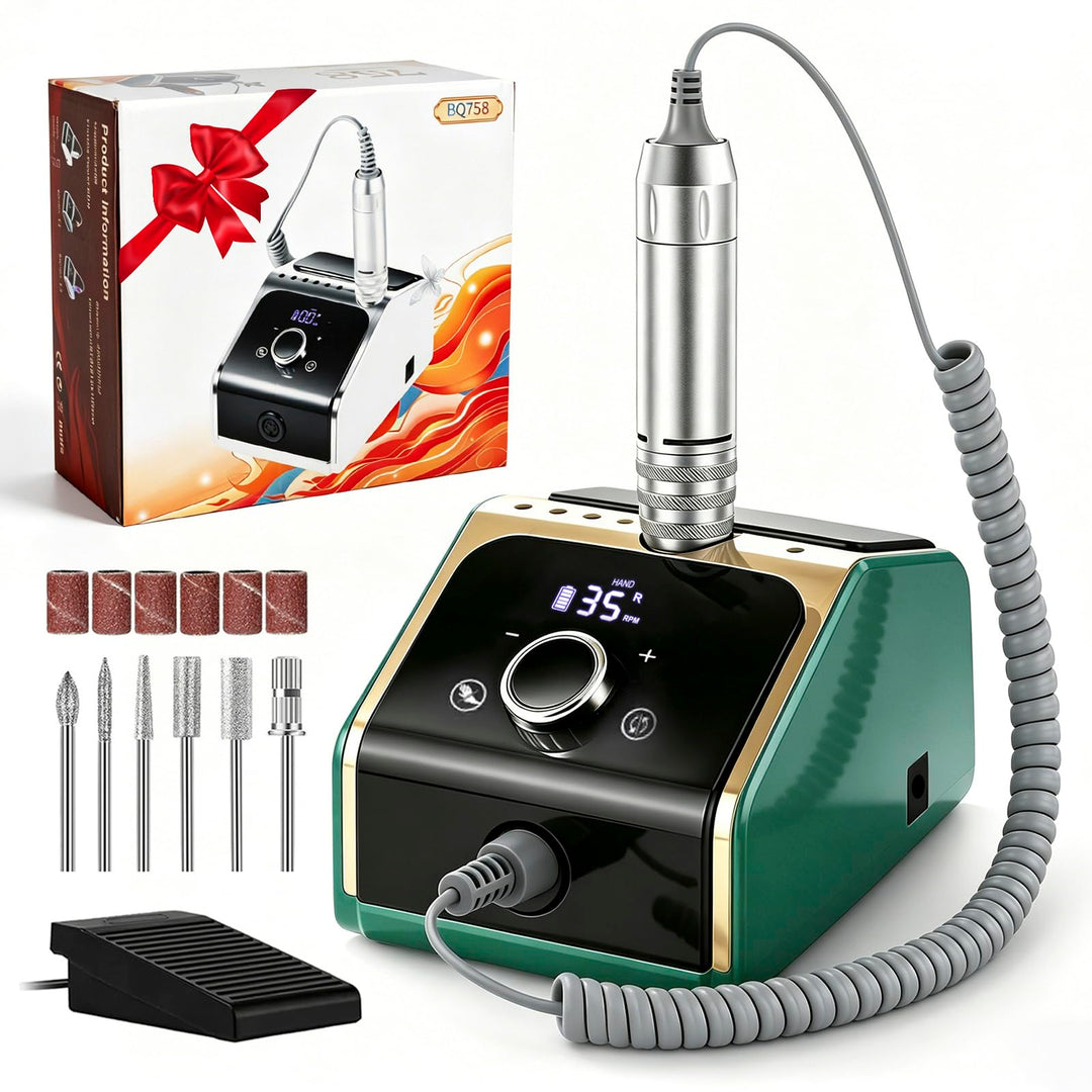 CozyZen Elektrische Nagelfräsmaschine 35.000 U/min Profi-Set | Mit LCD-Display, Hand- & Fusspedal, l