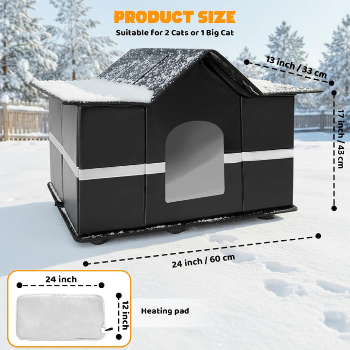 Homegroove Beheiztes Katzenhaus Outdoor - Winterfests Isoliertes Katzenhaus für Draussen mit Heizpad