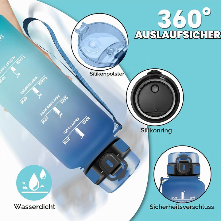 Trinkflasche 1.5l, Wasserflasche Sport, Trinkflasche Erwachsene, Wasserflasche Auslaufsicher, mit Ze