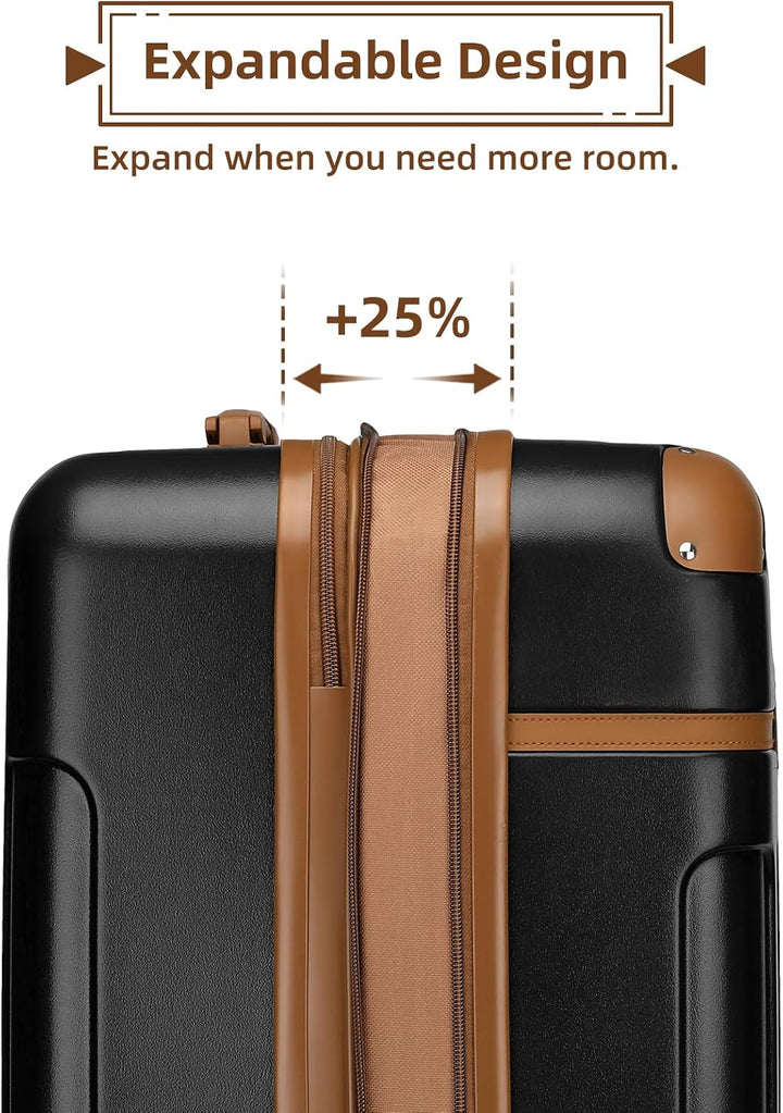 LARVENDER Gepäcksets Dehnbares Vintage-Gepäckset, 20 Inch( Carry-on) Schwarz, 50,8 Cm 20 Inch( Carry