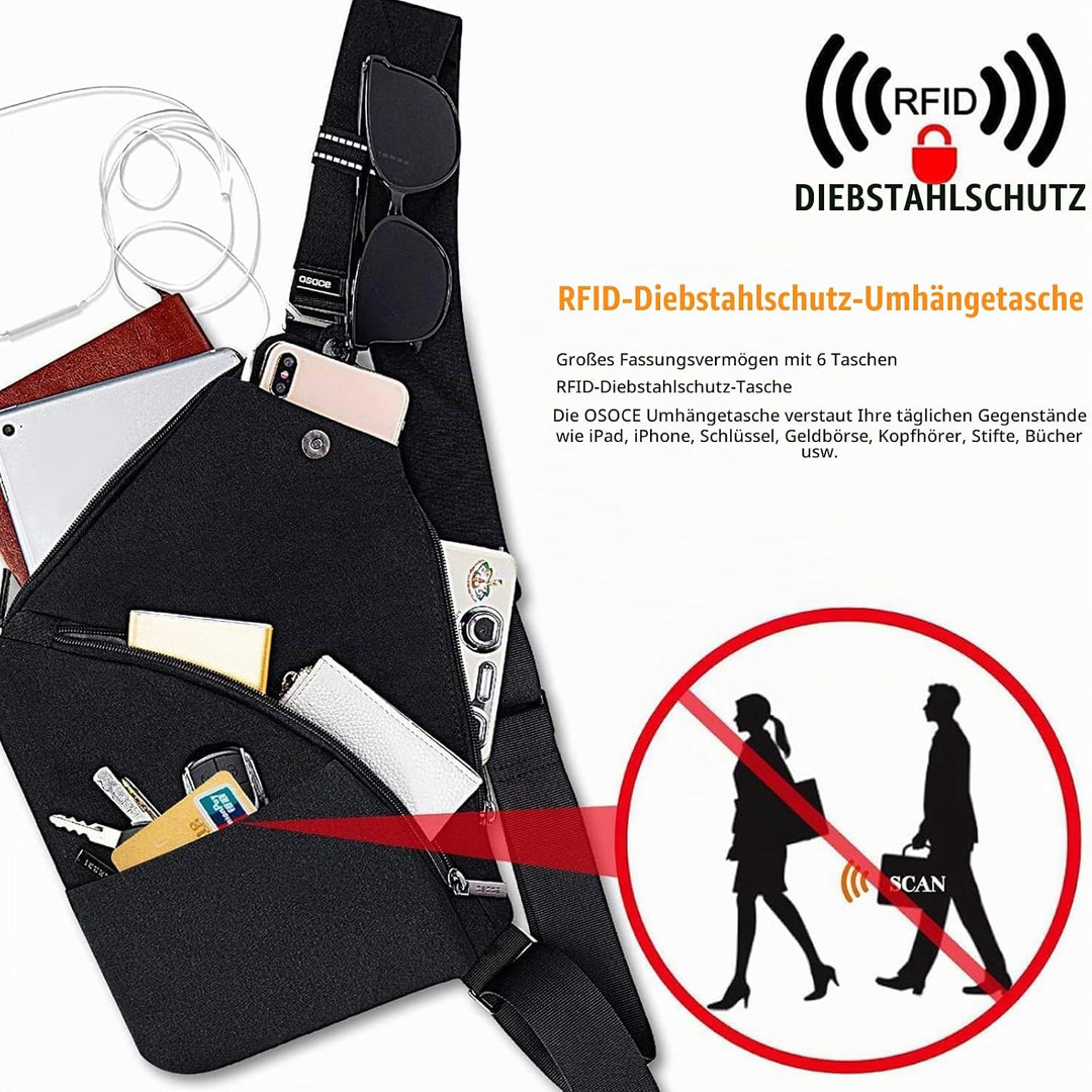 OSOCE Umhängetaschen Herren Wasserfeste Mini Bauchtasche Mehrere Taschen Schultertasche Anti-Diebsta