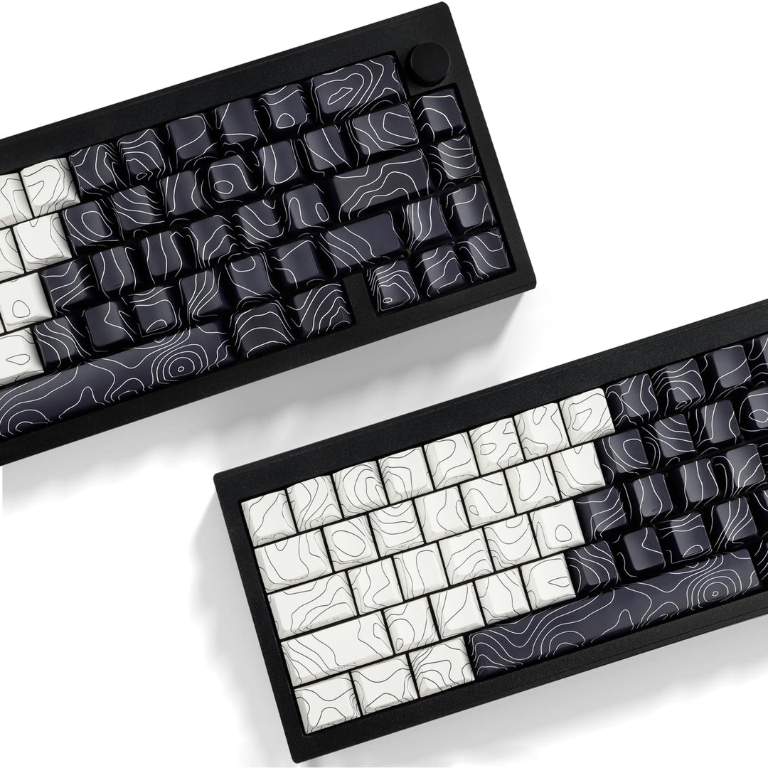 Sunzit Custom Keycaps, Weisse & Schwarz Topographische 131 Tasten PBT Cherry Profil Dye Sublimation