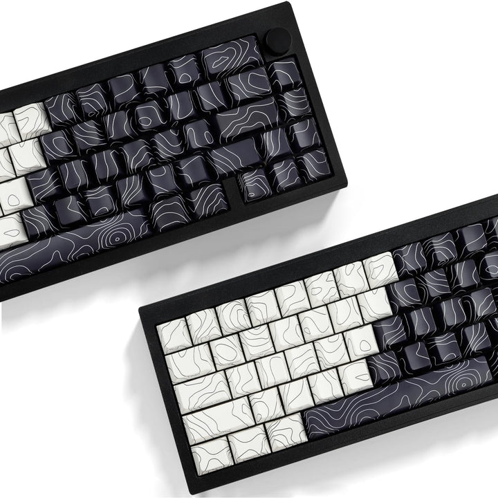 Sunzit Custom Keycaps, Weisse & Schwarz Topographische 131 Tasten PBT Cherry Profil Dye Sublimation