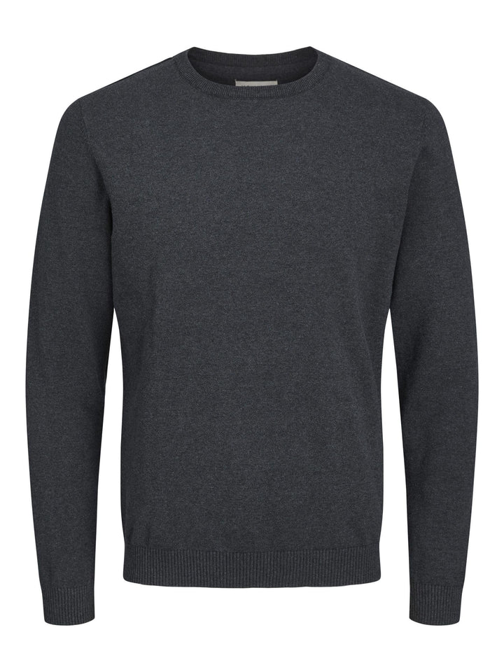 JACK &amp; JONES Male Strickpullover mit Rundhals Einfarbig Strickpullover mit Rundhals Dark Grey Melang