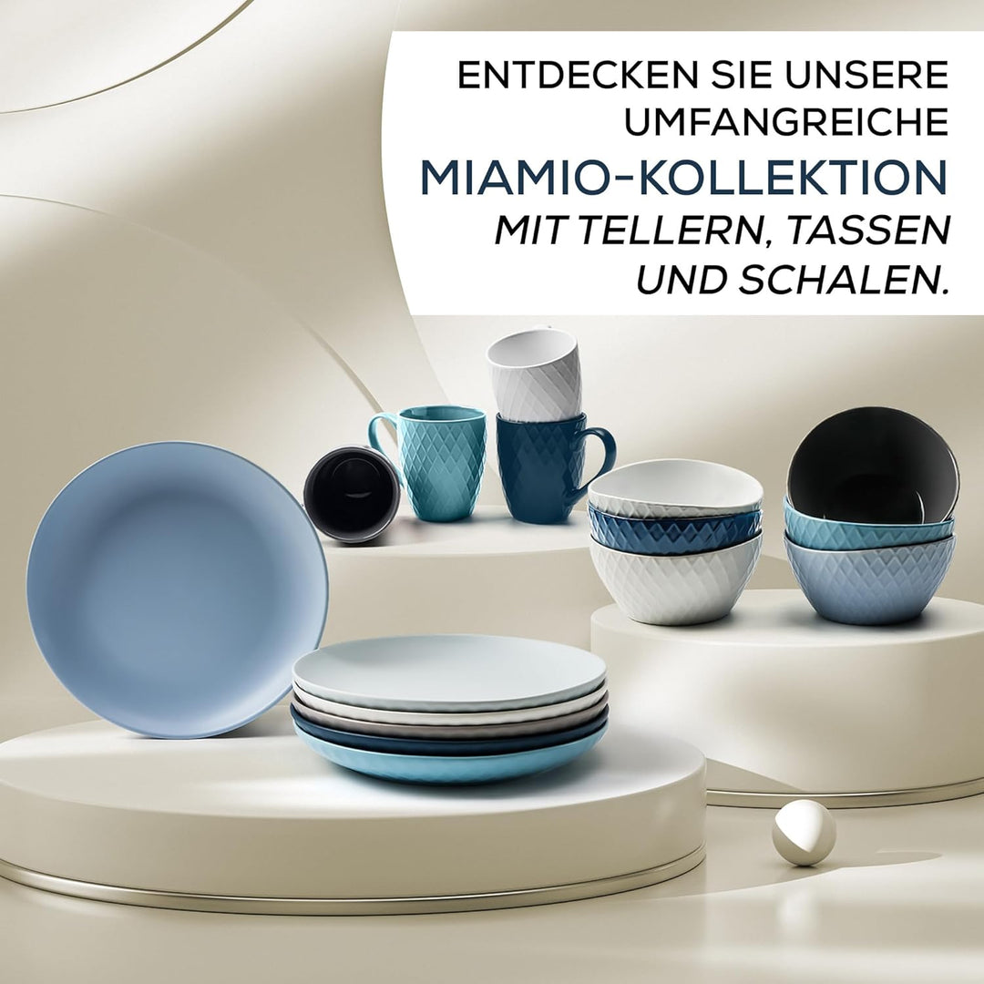 MIAMIO - 6er Geschirrset/Teller Set modern aus Keramik für 6 Personen - Palmanova Kollektion (Blau,