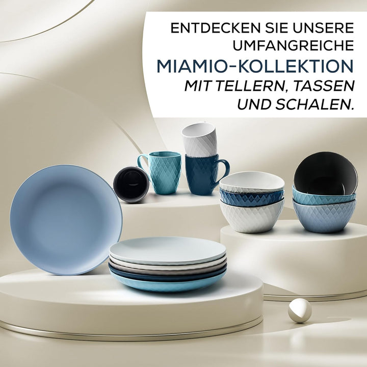 MIAMIO - 6er Geschirrset/Teller Set modern aus Keramik für 6 Personen - Palmanova Kollektion (Blau,