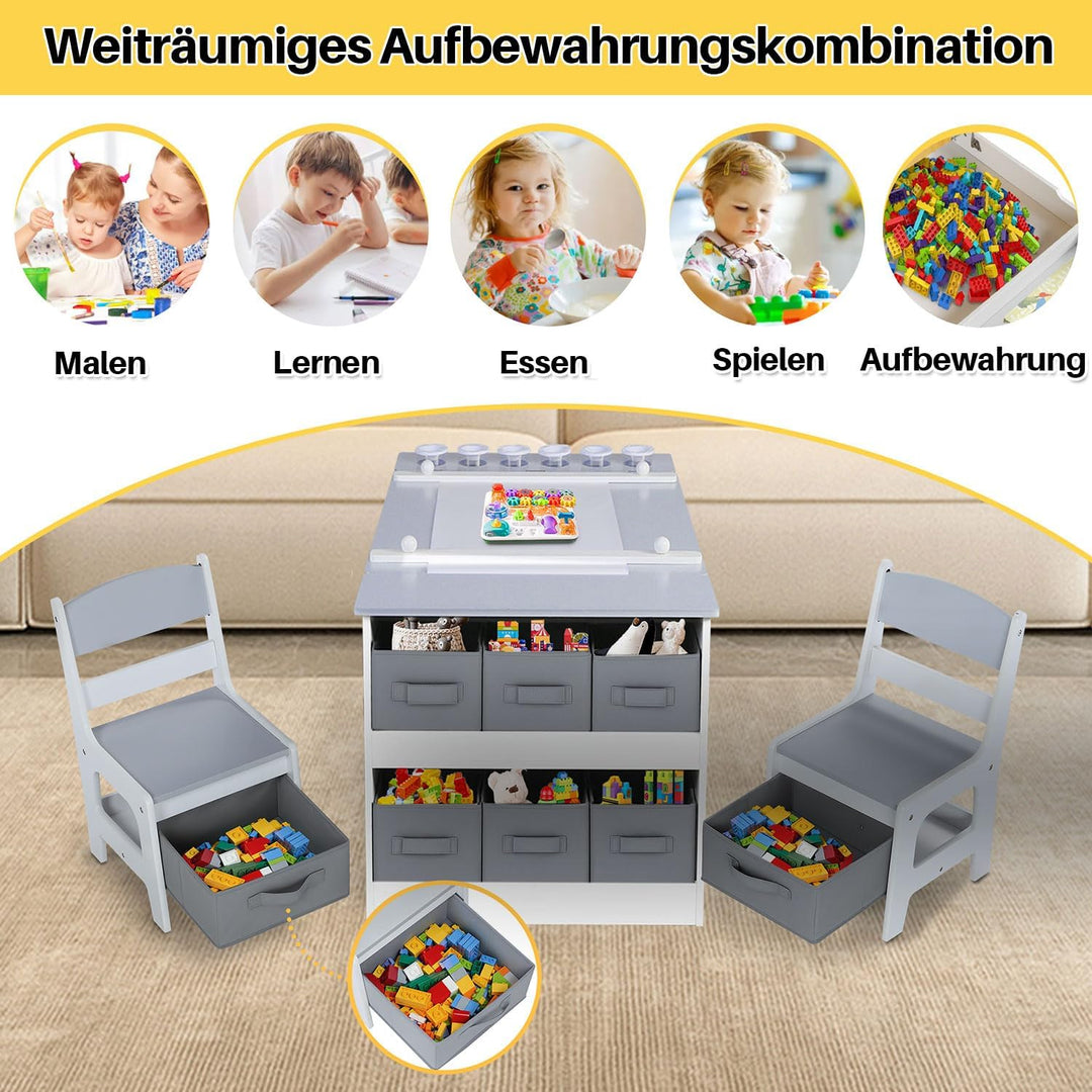 Kinder-Kunsttisch-Set mit 2 Stühlen - Holzerner Aktivitätstisch für Kleinkinder mit Verstellbarer Ti