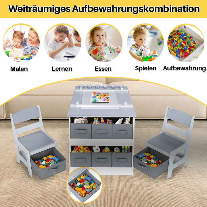 Kinder-Kunsttisch-Set mit 2 Stühlen - Holzerner Aktivitätstisch für Kleinkinder mit Verstellbarer Ti