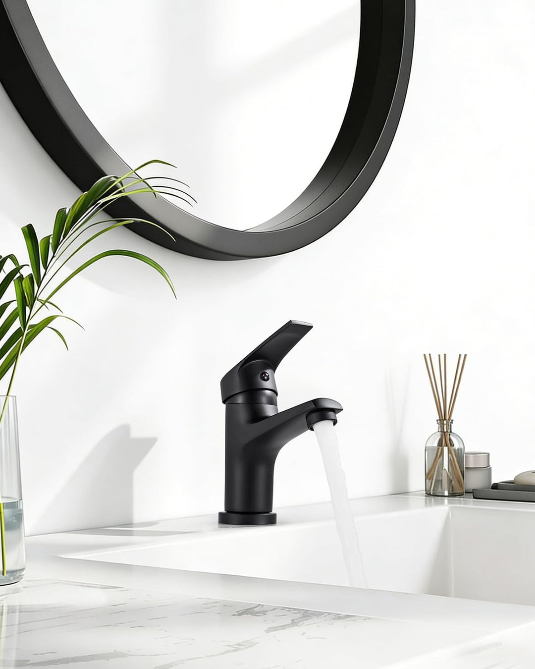 Wasserhahn Bad Schwarz Einhebelmischer Armatur für Waschbecken Badezimmer mit Kalt/Warmwasser, Schwa