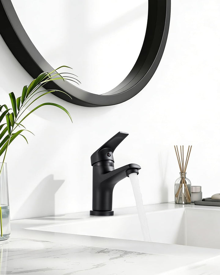Wasserhahn Bad Schwarz Einhebelmischer Armatur für Waschbecken Badezimmer mit Kalt/Warmwasser, Schwa
