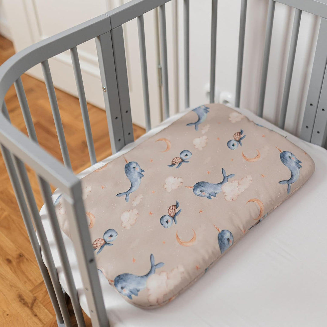 Waldin Baby Kinder Bettwäscheset 100% Bambus, ohne Bezug, Hypoallergen, Decke und Kissen, Wale/Dunke