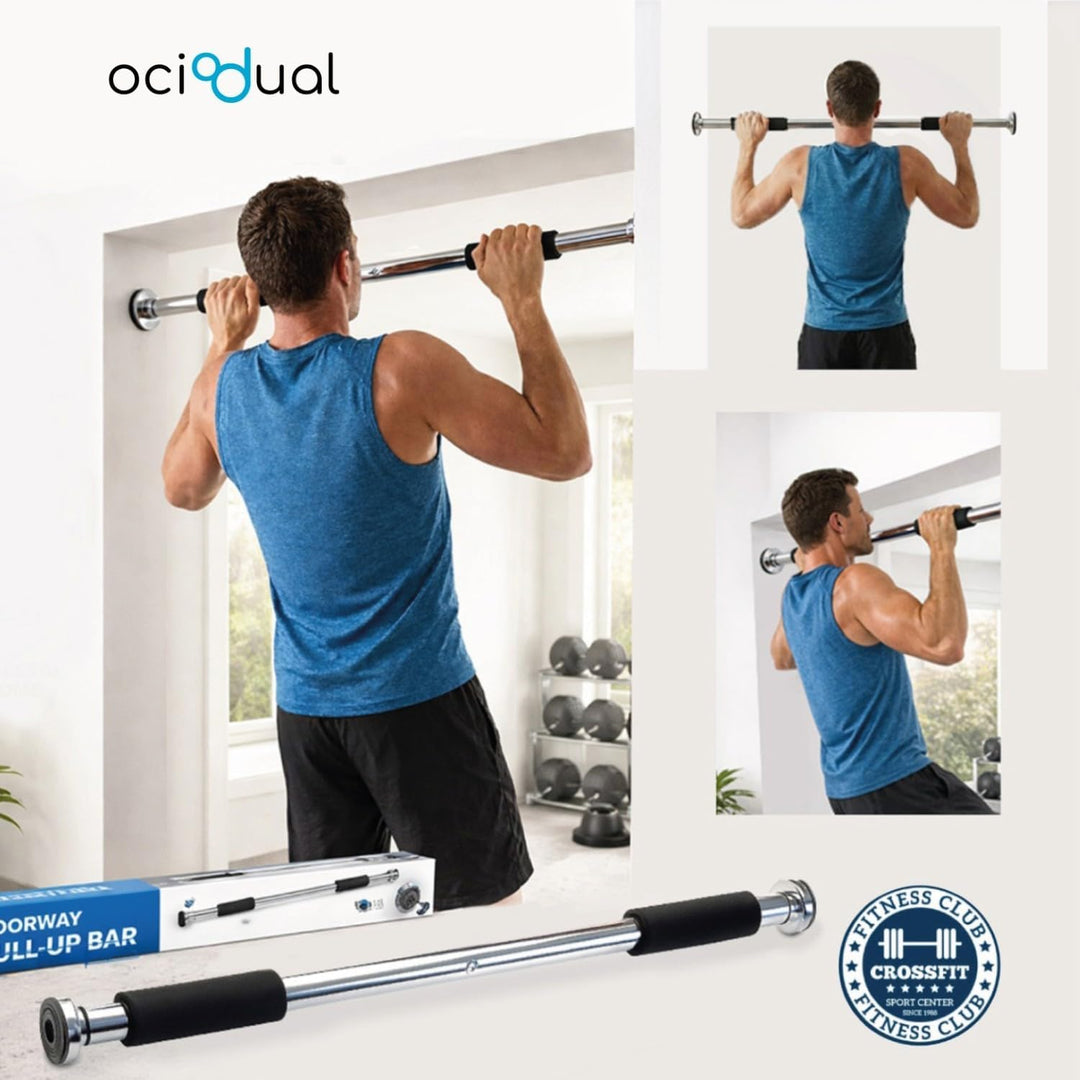 OcioDual Heimtrainer Reckstange Türstange Türreck Klimmzugstange Trainer Bauchtrainer 90cm Silber, S