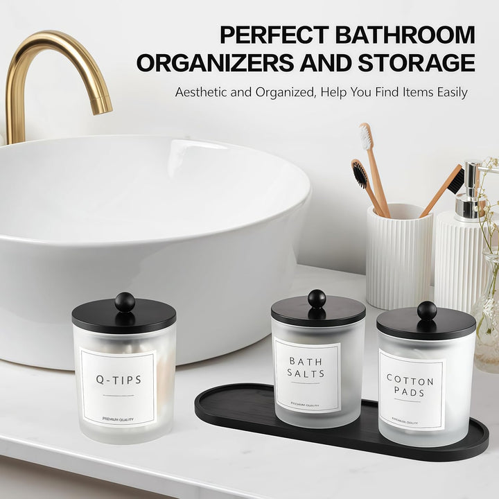 Glas Wattestäbchen Behälter, Schminktisch Badezimmer Organizer Set mit Tablett, Wattepadspender Make